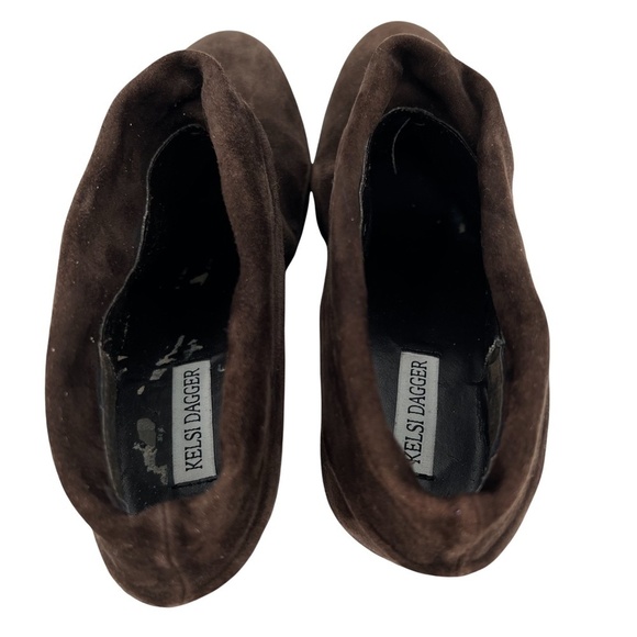 Kelsi Dagger Brown Suede Wilma Foldover Wedge Booties Size 7 1/2 Women’s - Picture 7 of 10